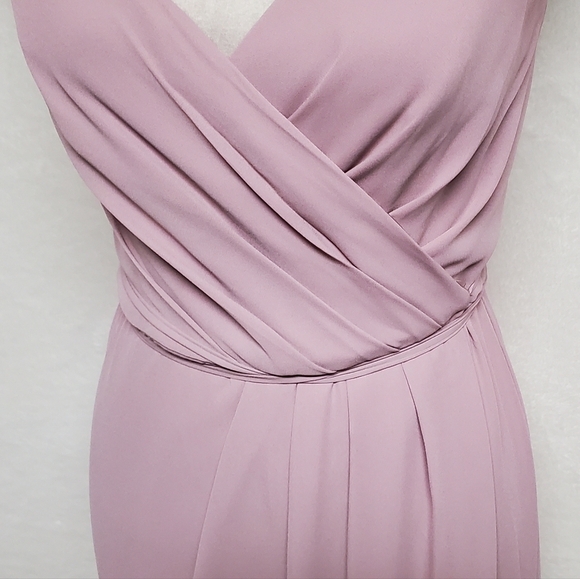 David's Bridal Quartz Lilac Georgette Double Maxi Wrap Bridesmaid Dress 6 - Picture 6 of 16